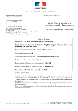 Avis De L'autorité Administrative Compétente En Matière D'environnement Nos Réf