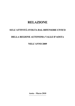 Sull'attività Svolta Dal Difensore Civico Della Regione Autonoma Valle D