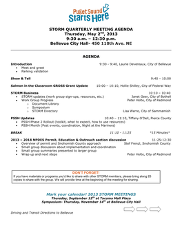 STORM QUARTERLY MEETING AGENDA Thursday, May 2Nd, 2013 9:30 A.M