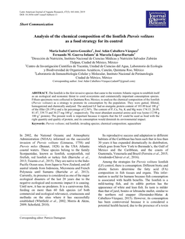 Analysis of the Chemical Composition of the Lionfish Pterois Volitans As a Food Strategy for Its Control