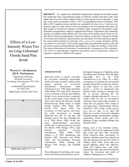 Effects of a Low- Intensity Winter Fire on Long-Unburned Florida Sand