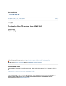 The Leadership of Ernestine Rose 1848-1860