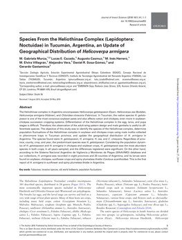 Species from the Heliothinae Complex (Lepidoptera: Noctuidae) in Tucuman,� Argentina, an Update of Geographical Distribution of Helicoverpa Armigera