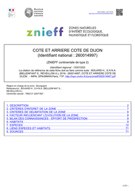 COTE ET ARRIERE COTE DE DIJON (Identifiant National : 260014997)