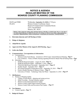 Notice & Agenda Regular Meeting of the Monroe