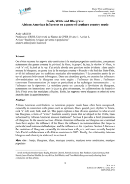 Black, White and Bluegrass: African American Influences on a Genre of Southern Country Music Andy ARLEO Université De Nantes