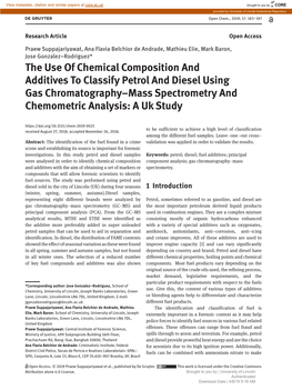 The Use of Chemical Composition and Additives to Classify Petrol and Diesel Using Gas Chromatography–Mass Spectrometry And