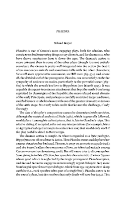 PHAEDRA Roland Mayer Phaedra Is One of Seneca's Most Engaging