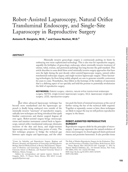 Robot-Assisted Laparoscopy, Natural Orifice Transluminal Endoscopy