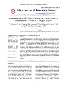 Sokoto Journal of Veterinary Sciences Seroprevalence of Infectious Bursal Disease Virus Antibodies in Some Species of Poultry In