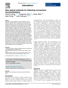 New Optical Methods for Detecting Monoamine Neuromodulators Jianzhi Zeng1,2,3, Fangmiao Sun1,2, Jinxia Wan1,2, Jiesi Feng1,2,3 and Yulong Li1,2,3,4