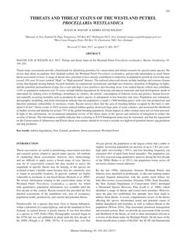 Threats and Threat Status of the Westland Petrel (Procellaria