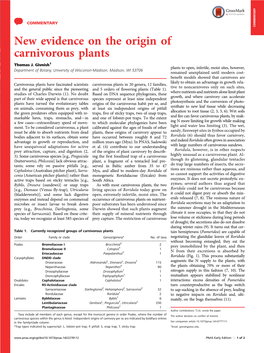 New Evidence on the Origin of Carnivorous Plants Thomas J