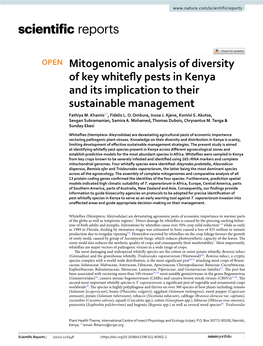 Mitogenomic Analysis of Diversity of Key Whitefly Pests in Kenya and Its