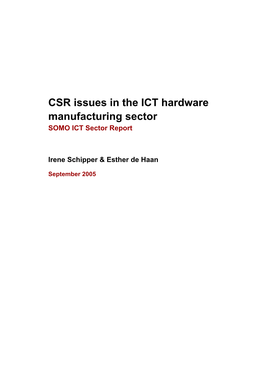 CSR Issues in the ICT Hardware Manufacturing Sector SOMO ICT Sector Report