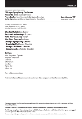 Charles Dutoit Conductor Tatiana Pavlovskaya Soprano John Mark Ainsley Tenor Matthias Goerne Baritone Chicago Symphony Chorus Du