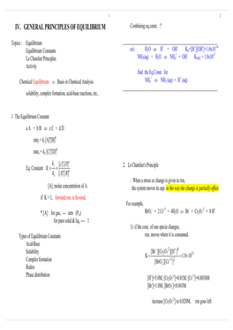 IV. GENERAL PRINCIPLES of EQUILIBRIUM Combining Eq.Const