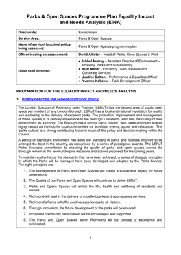 Parks & Open Spaces Programme Plan Equality Impact and Needs