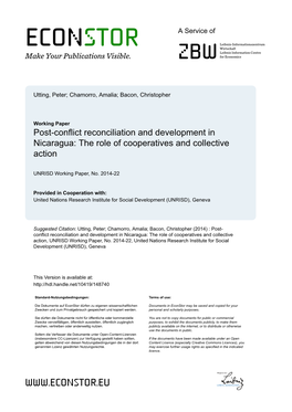 Post-Conflict Reconciliation and Development in Nicaragua: the Role of Cooperatives and Collective Action