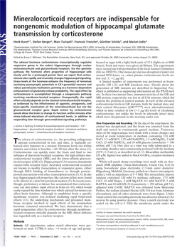 Mineralocorticoid Receptors Are Indispensable for Nongenomic Modulation of Hippocampal Glutamate Transmission by Corticosterone