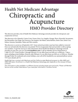 Chiropractic and Acupuncture HMO Provider Directory