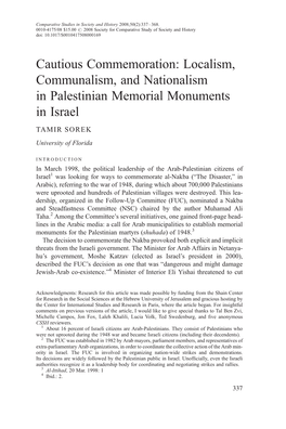 Cautious Commemoration: Localism, Communalism, and Nationalism in Palestinian Memorial Monuments in Israel