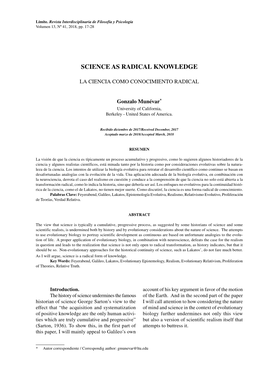 Science As Radical Knowledge