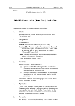 Wildlife Conservation (Rare Flora) Notice 2001