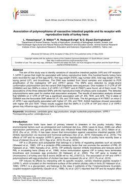 Association of Polymorphisms of Vasoactive Intestinal Peptide and Its Receptor with Reproductive Traits of Turkey Hens