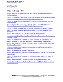 Press Releases – 2007