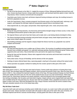 7Th Notes: Chapter 5.2 Lesson 5.2 Economic Growth: • the Fall of the Han Dynasty in the 200S C.E