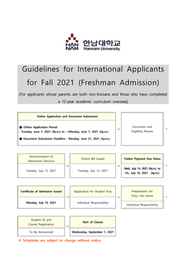 Guidelines for International Applicants for Fall 2021 (Freshman Admission)