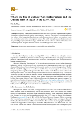 Cinematographers and the Culture Film in Japan in the Early 1940S