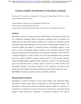 Genome Assembly and Annotation of Macadamia Tetraphylla