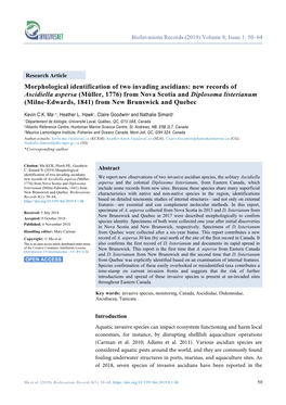 Morphological Identification of Two Invading Ascidians: New