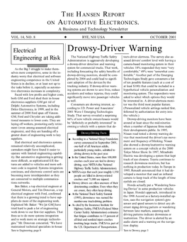 Drowsy-Driver Warning the National Highway Traffic Safety Tects Driver Alertness