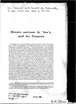 Histoire Ancienne De 'Ana' A, Atoll Des Tuamotu