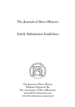 The Journal of Dress History: Article Submission Guidelines