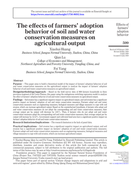 The Effects of Farmers' Adoption Behavior of Soil and Water
