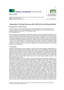 Absorption Cooling Devices with Libr/H2O As Working Media