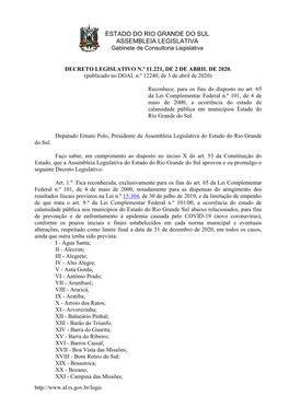 ESTADO DO RIO GRANDE DO SUL ASSEMBLEIA LEGISLATIVA Gabinete De Consultoria Legislativa