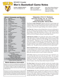 Men's Basketball Game Notes