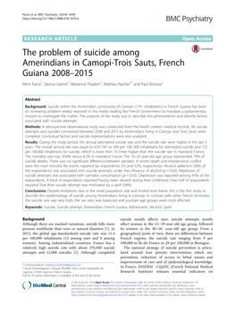 The Problem of Suicide Among Amerindians in Camopi-Trois Sauts, French Guiana 2008–2015