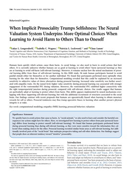 The Neural Valuation System Underpins More Optimal Choices When Learning to Avoid Harm to Others Than to Oneself