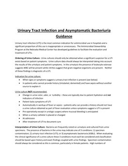 Urinary Tract Infection and Asymptomatic Bacteriuria Guidance