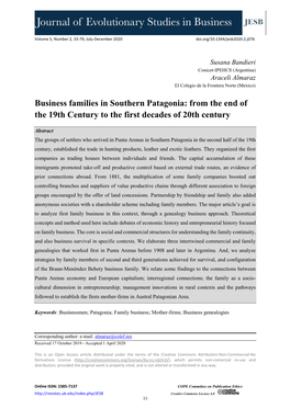 Business Families in Southern Patagonia: from the End of the 19Th Century to the First Decades of 20Th Century