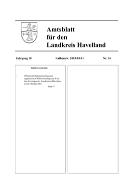 Amtsblatt Für Den Landkreis Havelland Seite 67