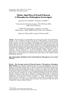 Marine Algal Flora of French Polynesia I. Phaeophyceae (Ochrophyta, Brown Algae)