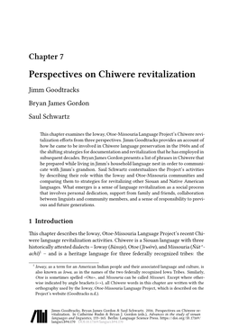 Perspectives on Chiwere Revitalization Jimm Goodtracks Bryan James Gordon Saul Schwartz