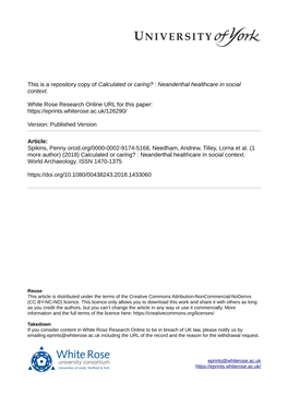 Calculated Or Caring? : Neanderthal Healthcare in Social Context